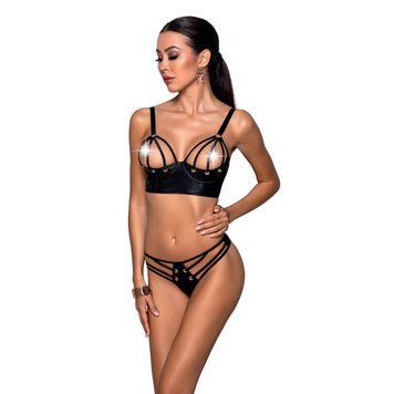 Комплект з екошкіри з люверсами та ремінцями Passion MALWIA BIKINI 10395 фото