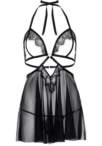 Сорочка бебі-дол з відкритими чашками Leg Avenue Lace and mesh babydoll & panty 10548 фото