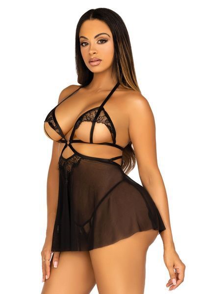 Сорочка бебі-дол з відкритими чашками Leg Avenue Lace and mesh babydoll & panty 10548 фото