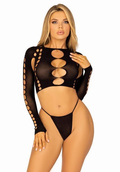 Комплект безшовної білизни Leg Avenue Long sleeve crop top & string 10080 фото