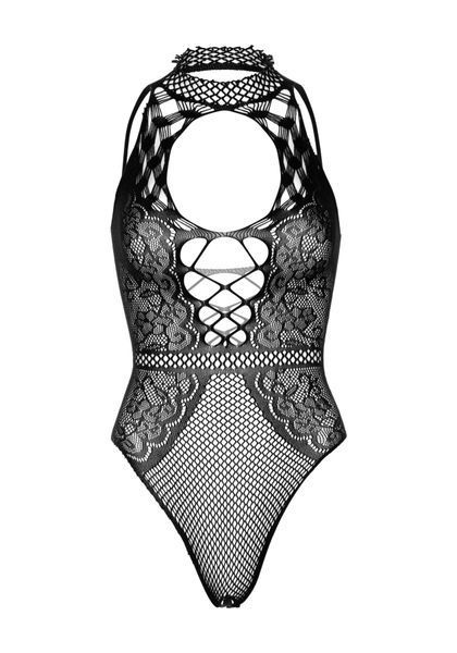 Leg Avenue Net and lace halter bodysuit OS Black 00116 фото